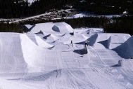 Early morning shot of Terrain Park features with no riders.